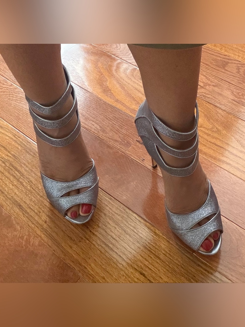 Charles By Charles David Silver Glitter Strappy Stiletto Heels